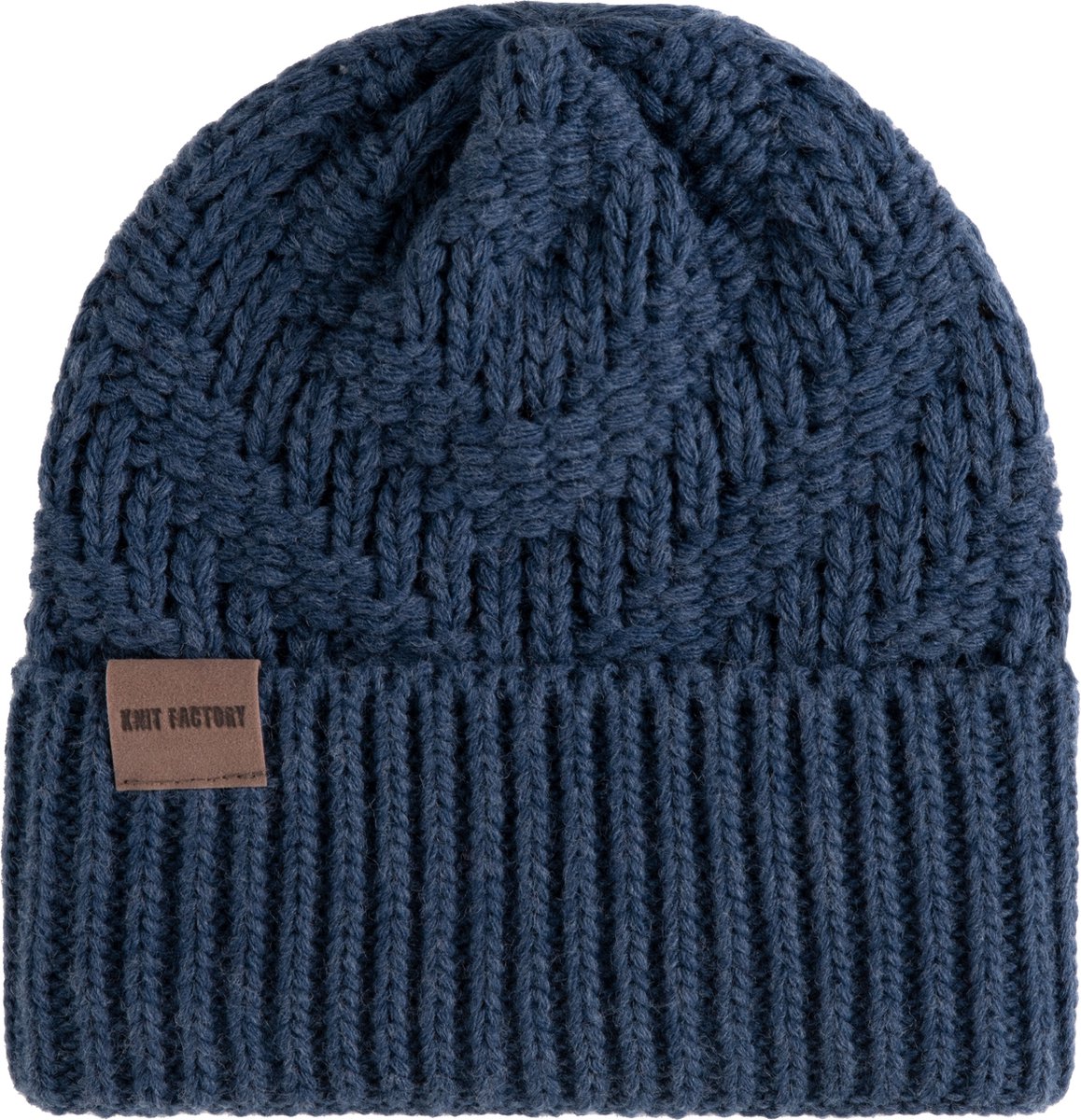 Knit Factory Sally Gebreide Muts Heren & Dames - Beanie hat - Jeans - Grofgebreid - Warme donkerblauwe Wintermuts - Unisex - One Size