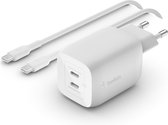 Adaptateur Belkin Boost-Up Charge Pro - 2x USB-C - 65W - Wit - Avec câble USB-C vers USB-C
