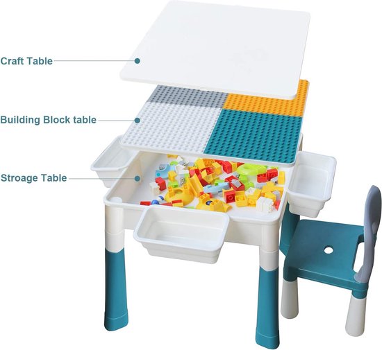 MAMIZO Kinderzitgroep met opbergruimte, kindertafel met 2 stoelen, kindertafelstoelset met omkeerbaar tafelblad, kinderbureau voor kinderkamer, kinderdagverblijf, vanaf 3 jaar, houtkleur met wit