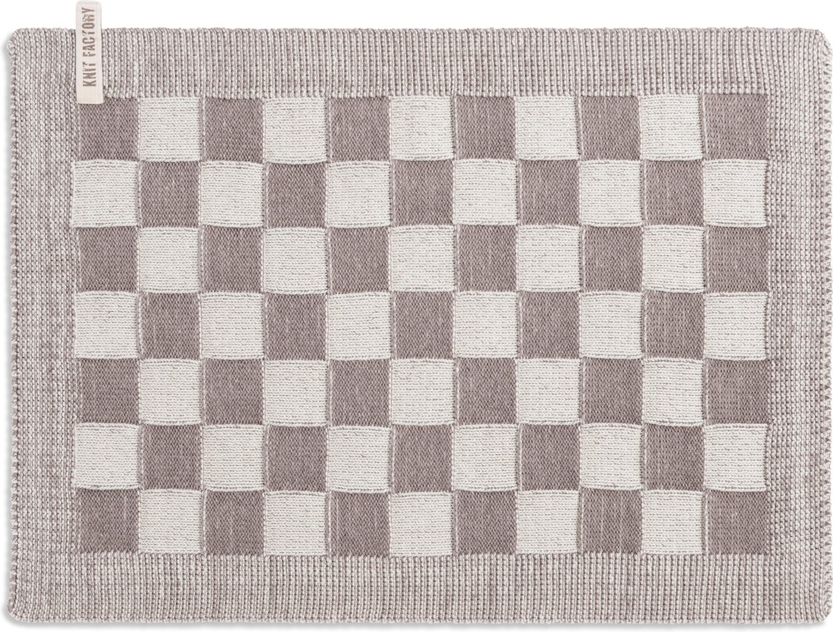 Knit Factory Gebreide Placemat - Onderlegger Block - Eetmat - Ecru/Taupe - 50x30 cm