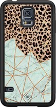 Casimoda® hoesje - Geschikt voor Samsung Galaxy S5 - Luipaard Marmer Mint - Zwart TPU Backcover - Luipaardprint - Mint