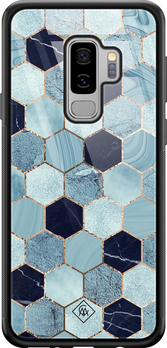 Casimoda® hoesje - Geschikt voor Samsung Galaxy S9+ - Blue Cubes - Luxe Hard Case Zwart - Backcover telefoonhoesje - Blauw