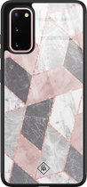 Casimoda® hoesje - Geschikt voor Samsung Galaxy S20 - Stone grid marmer / Abstract marble - Luxe Hard Case Zwart - Backcover telefoonhoesje - Roze