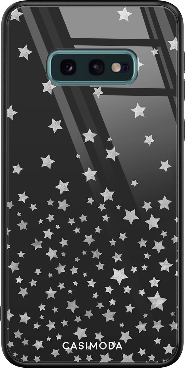 Samsung Galaxy S10e hoesje glas - Falling stars - Multi - Hard Case Zwart - Backcover telefoonhoesje - Sterren - Casimoda
