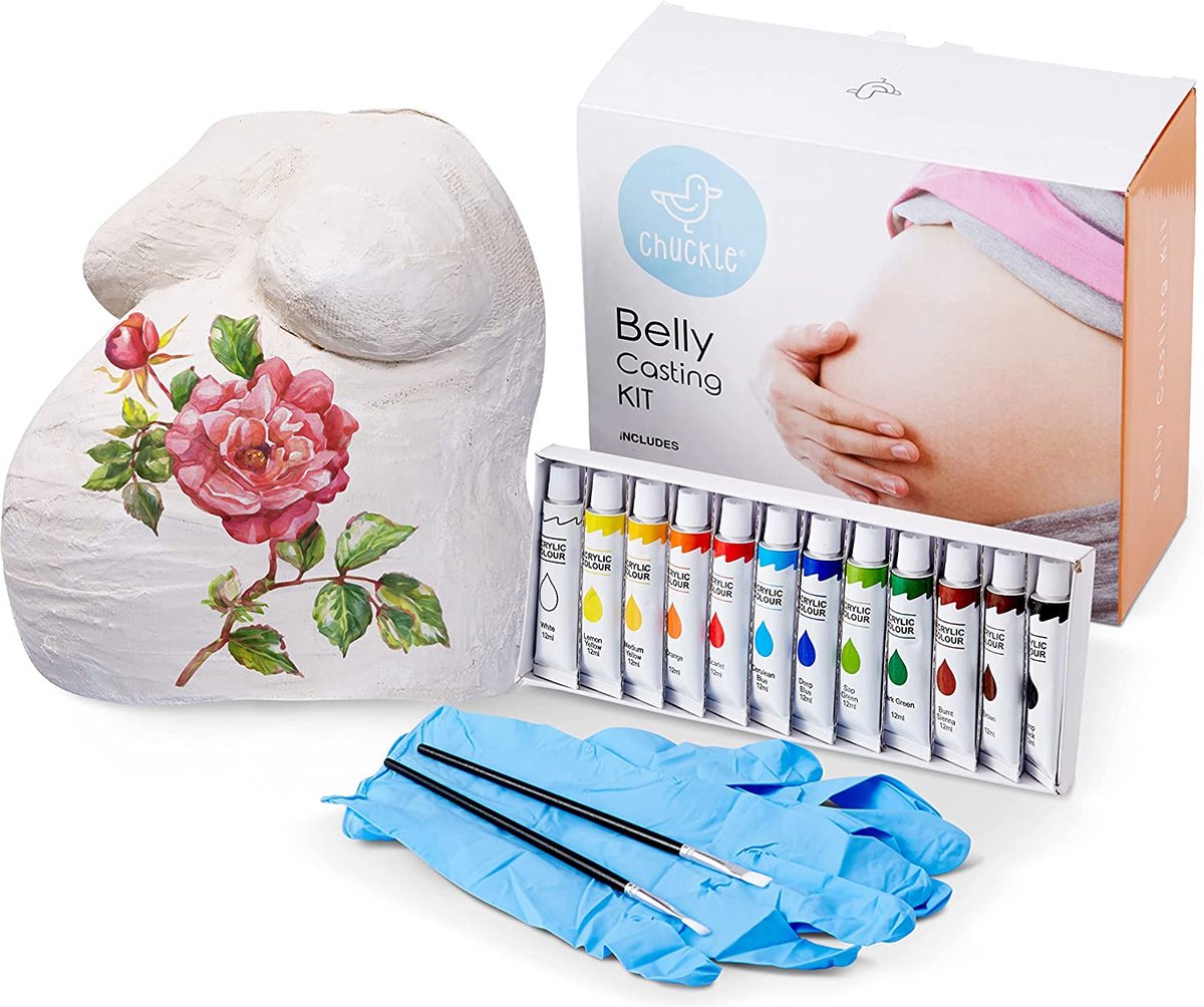 Goedkoopste Chuckle Gipsbuik Afdruk Pakket voor Zwangere - inclusief Gipsverband/Gipsrollen & 12 Kleuren Verf - Ideaal Kraamcadeau/Babycadeau