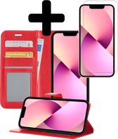 Hoesje Geschikt voor iPhone 14 Plus Hoesje Book Case Hoes Wallet Cover Met Screenprotector - Hoes Geschikt voor iPhone 14 Plus Hoesje Bookcase Hoes - Rood