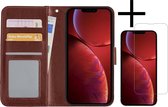 Hoes Geschikt voor iPhone 14 Plus Hoesje Book Case Hoes Flip Cover Wallet Bookcase Met Screenprotector - Bruin