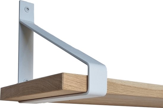 GoudmetHout Massief Eiken Wandplank - 40x25 cm - Industriële Plankdragers  - Staal - Mat Wit