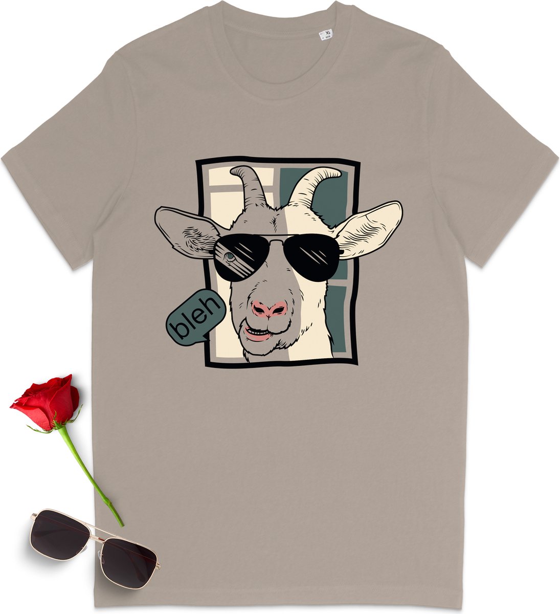Heren en Dames T Shirt Geit - Beige / Desert Dust - Korte Mouw - Maat 5XL