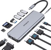 USB-C-dockingstation, 14-in-1 USB-C-dockingstation, USB-C-hub voor drievoudige 4K-weergave voor Windows-pc‘s en -laptops (Dual HDMI /VGA/Ethernet/PD 100W/5 USB-poorten/SD/TF/audio/gegevens via USB-C)