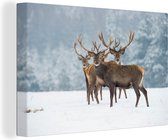 Canvas schilderij - Herten - Winter - Dieren - Natuur - Foto op canvas - 60x40 cm - Muurdecoratie - Schilderijen op canvas