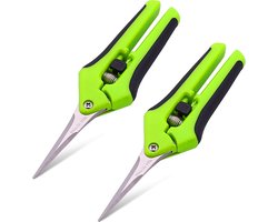 Bloemenschaar set van 2 stuks | Vlijmscherp voor gladde snijoppervlaktes | Gebogen bladen om overal bij te kunnen | Fruitschaar, oogstschaar, kruidenschaar, snoeischaar voor bloemen, planten en kruiden | Anti-slip handgreep