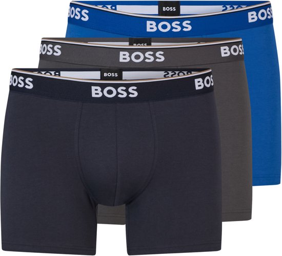 HUGO BOSS Power boxer briefs (3-pack) - heren boxers normale - navy - blauw - grijs - Maat: