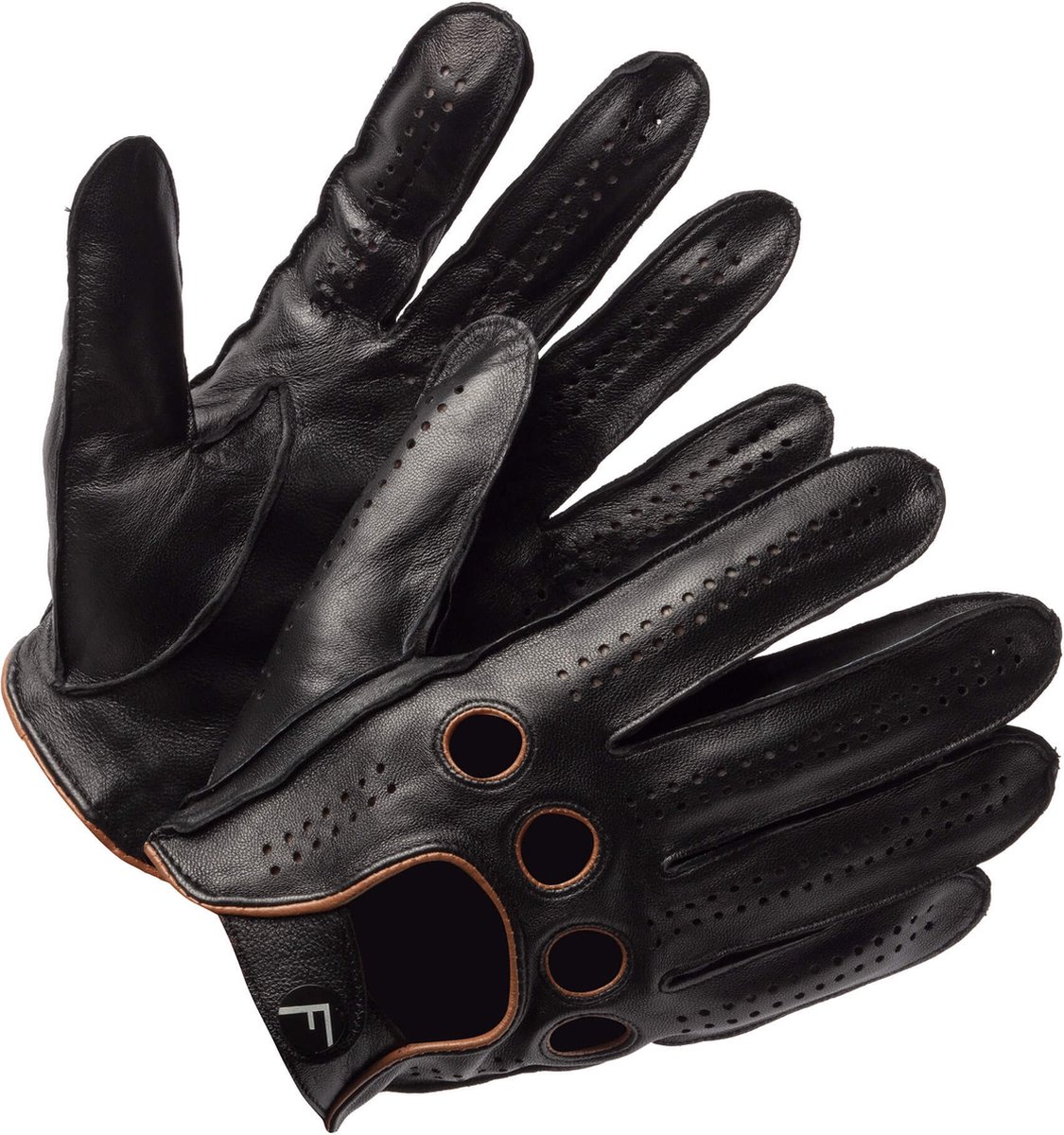 Driving gloves Heren - 100% Zacht schaapsleren handschoenen - F1 Handschoenen Auto Cabrio - Leren Race Handschoenen Volwassen - Touchscreen compatible - Cadeau voor autoliefhebber - Zwart / Bruin