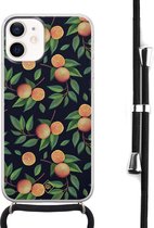 iPhone 12 mini avec cordon - Fruit / Orange - Multi - Geen impression - Cordon noir détachable - Coque de téléphone transparente avec impression - Antichoc - Casimoda