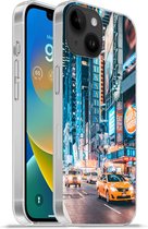 Geschikt voorApple Iphone 14 - Softcase hoesje - New York in de nacht - Siliconen Telefoonhoesje