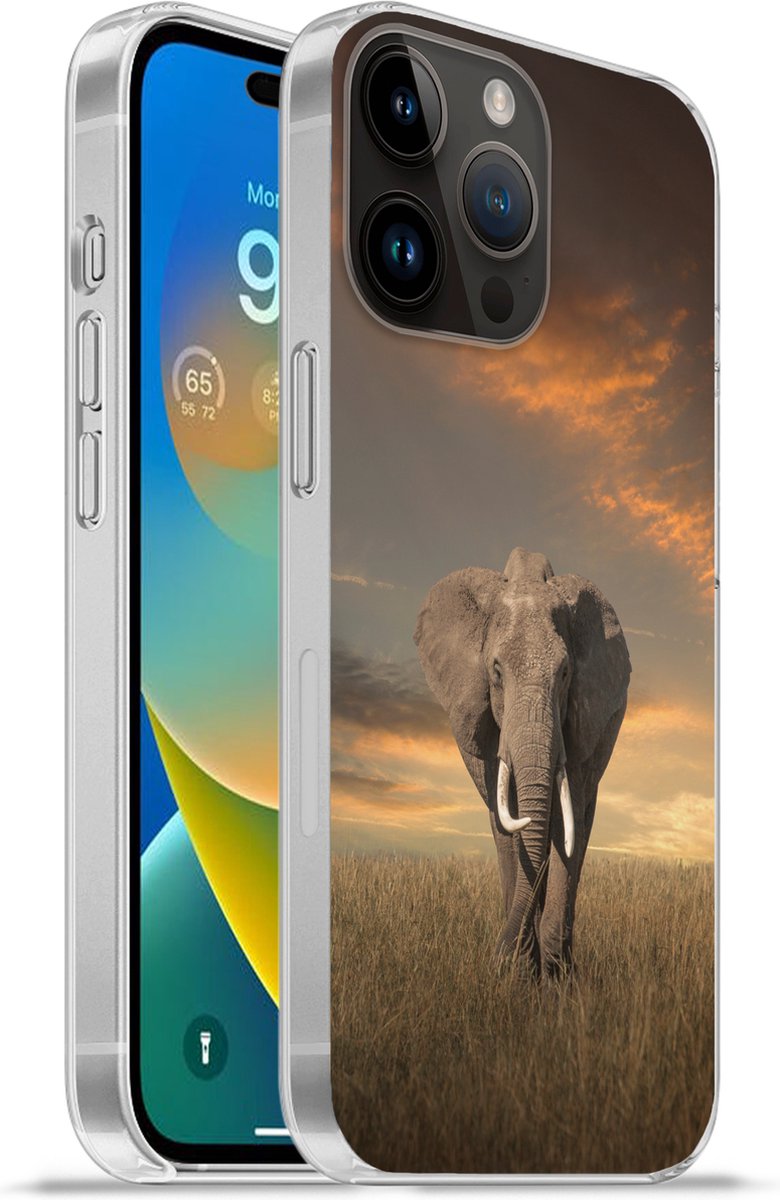 Telefoonhoesje Geschikt voor Apple Iphone 14 Pro Max hoesje - Olifant - Dieren - Gras - Natuur - Siliconen Telefoonhoesje Telefoonhoesje