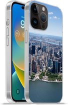 Geschikt voorApple Iphone 14 Pro - Softcase hoesje - New York - USA - Skyline - Siliconen Telefoonhoesje