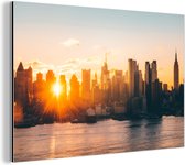 Wanddecoratie Metaal - Aluminium Schilderij Industrieel - New York - Skyline - Zon - 60x40 cm - Dibond - Foto op aluminium - Industriële muurdecoratie - Voor de woonkamer/slaapkamer