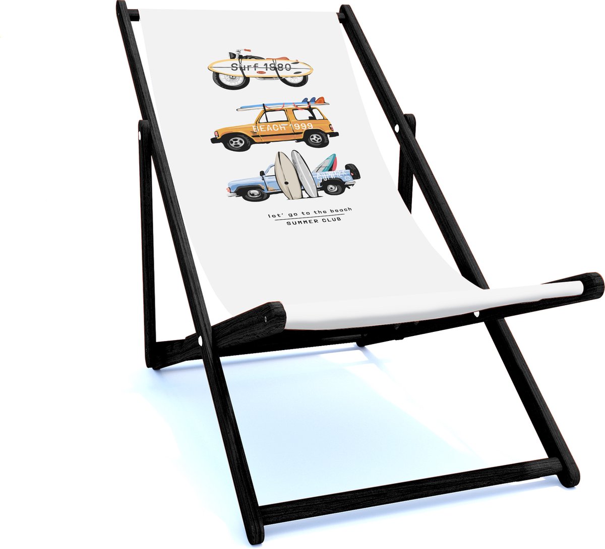Holtaz Strandstoel Hout Inklapbaar Comfortabele Zonnebed Ligbed met verstelbare Lighoogte met stoffen Surfing zwart houten frame