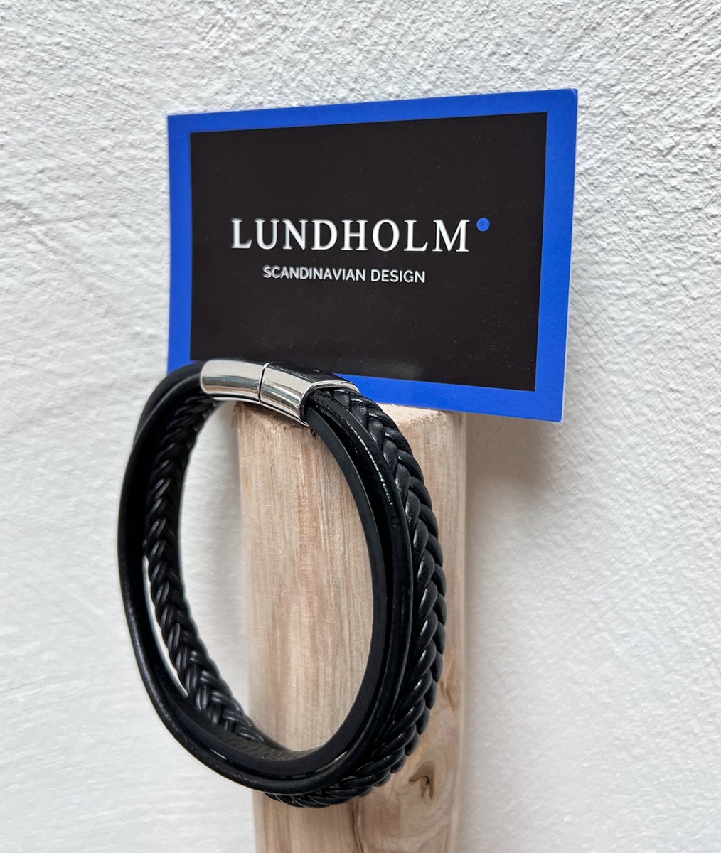 Lundholm Heren armband leer zwart - armband heren leer cadeau voor man - mannen cadeautjes tip
