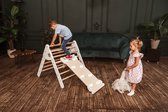 W&H Montessorih houten speeltoestel voor kinderen - klimdriehoek Pikler met glijbaan en klimwand - verstelbaar - Naturel en Wit