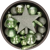 33x Boules de Noël en plastique vert sauge 5-6-8 cm - Mix - Boules de Noël en plastique incassables - Décorations pour Décorations pour sapins de Noël vert sauge