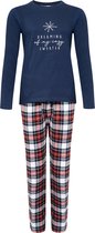 Happy Shorts Dames Kerst Pyjama Shirt + Broek Blauw / Geruit - Maat XL