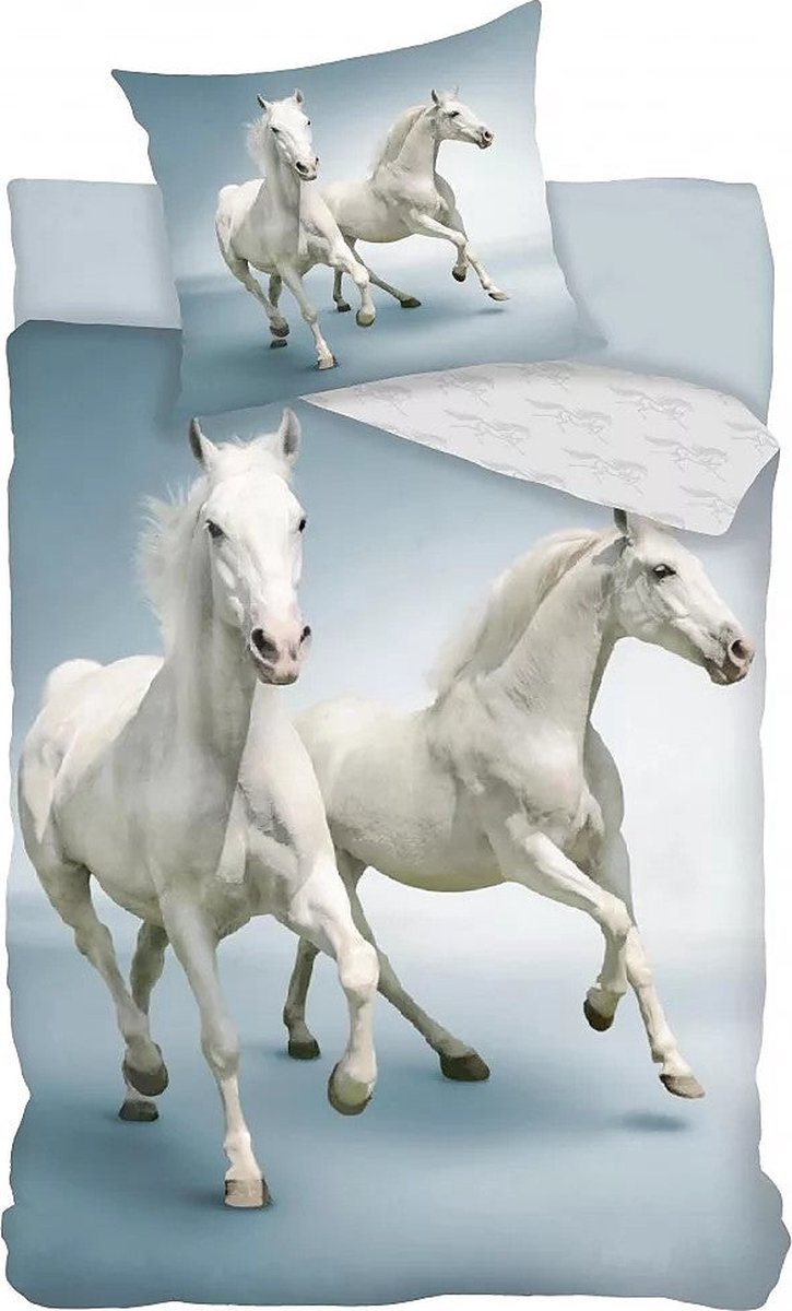 KD® - Witte Paarden - Dekbedovertrek - Eenpersoons - 140 x 200 cm - Katoen