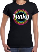 Funky verkleed t-shirt zwart voor dames - discoverkleed / party shirt - Cadeau voor een disco liefhebber XS