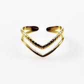 V-vorm Ring Dames - Stalen Goudkleur - Verstelbaar - Dubbele Ring