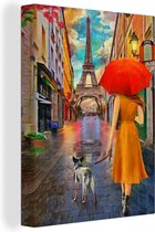 Canvas - Oil painting - Schilderij - Parijs - Eiffeltoren - Vrouw - 120x160 cm - Woondecoratie - Muurdecoratie