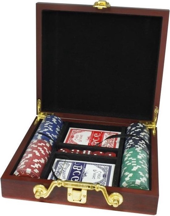 Afbeelding van het spel Pokerset Luxe in houten koffer - Texas Holdem Poker set in kist
