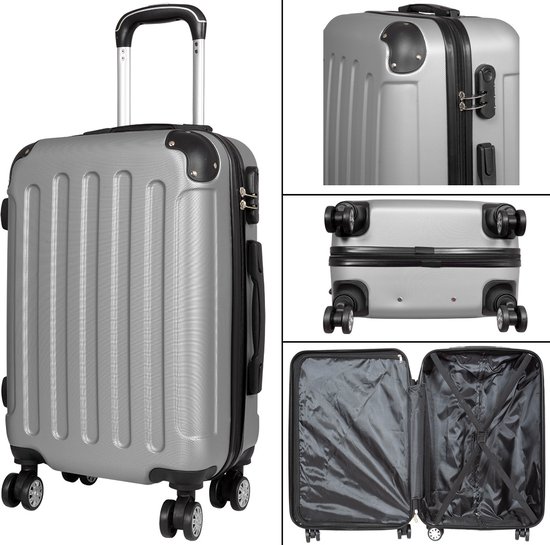 Handbagage koffer - Reiskoffer trolley - Lichtgewicht koffers met slot op wielen - Stevig ABS - 41 Liter - Avalon - Zilver - Travelsuitcase - S