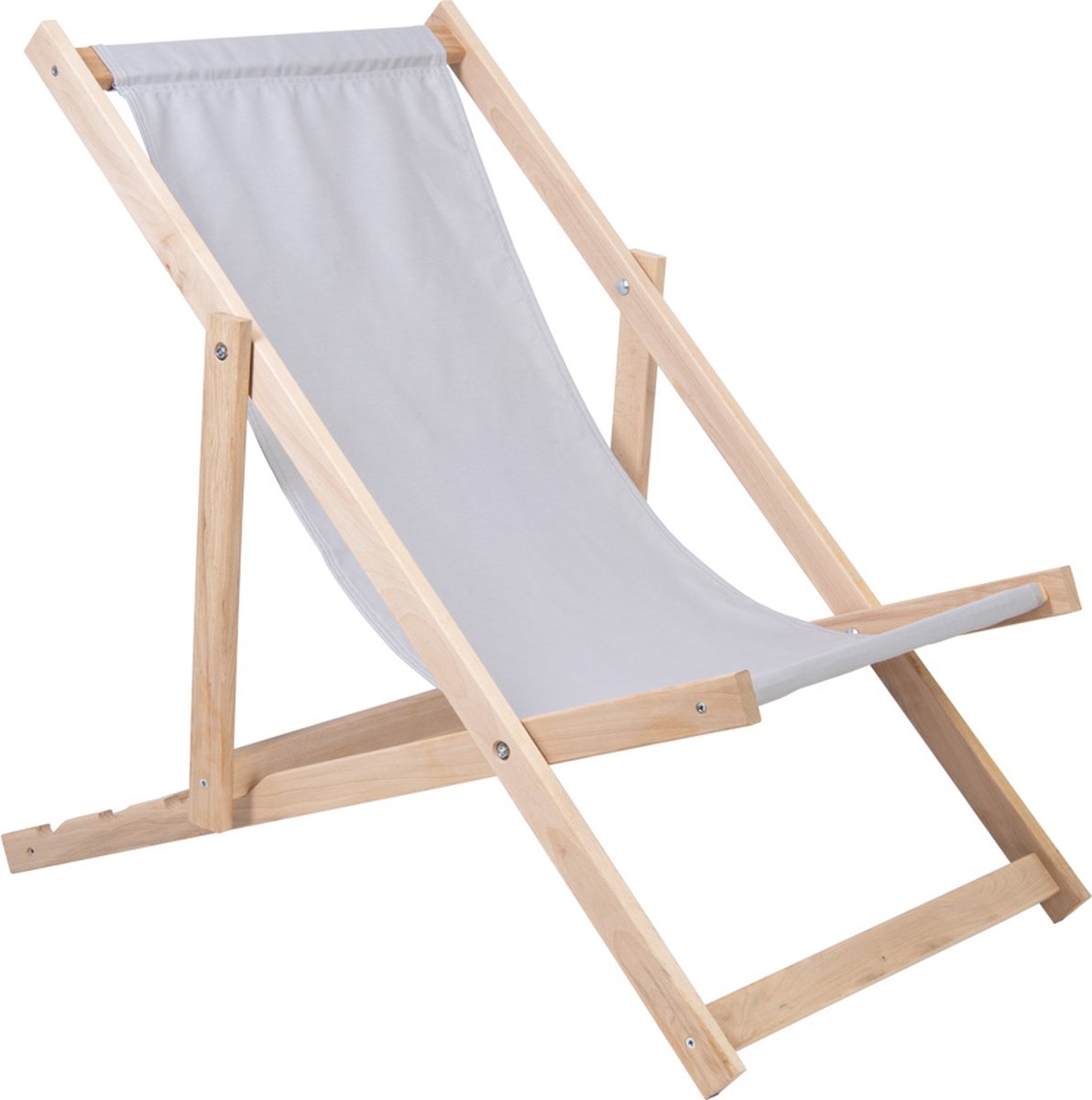 Holtaz Strandstoel Hout Inklapbaar Comfortabele Zonnebed Ligbed met verstelbare Lighoogte - grijs