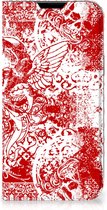 Book Style Case Geschikt voor iPhone 14 Plus Smart Cover Angel Skull Red