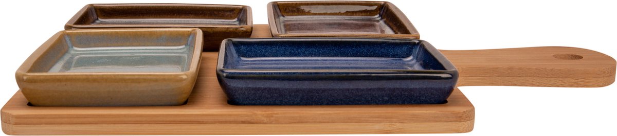 Set van 2x stuks serveerplanken bamboe 29 x 20 cm met 8x luxe hapjes/saus/tapas schaaltjes — cadeau in Kookcadeaus - foto 4