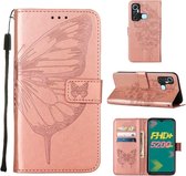 Voor Infinix Hot 11 reliëf Butterfly Leather Phone Case (roségoud)