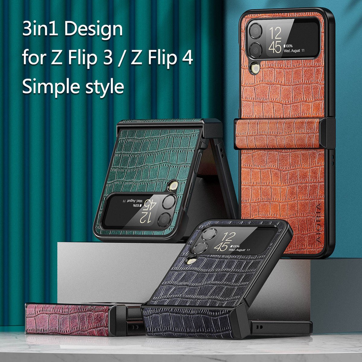 Krokodil PU Lederen Telefoon Case Voor Samsung Galaxy Z Flip 4