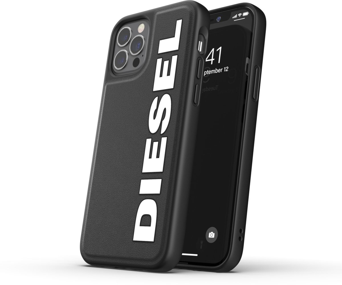 iPhone 12/12 Pro Backcase hoesje - Diesel - Effen Zwart - Kunstleer