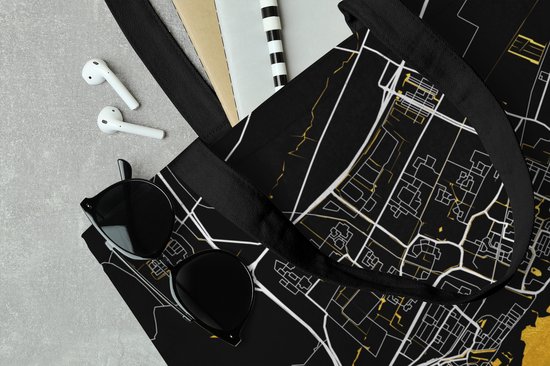 Sac bandoulière - Sac de plage - Shopper City Map - Corne - Or - Zwart - 40x40 cm - Sac en coton