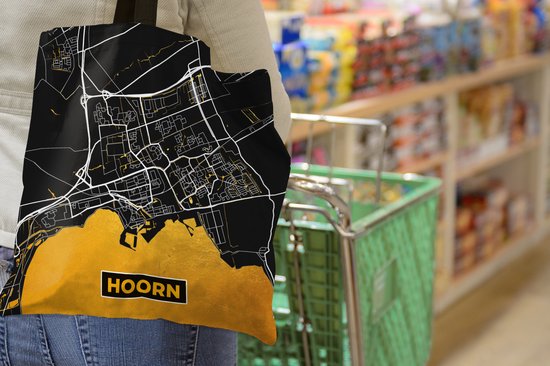 Sac bandoulière - Sac de plage - Shopper City Map - Corne - Or - Zwart - 40x40 cm - Sac en coton