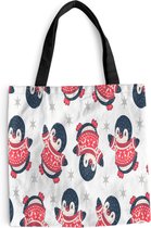 MuchoWow® Schoudertas - Strandtas - Big Shopper - Boodschappentas - Pinguïn - Patronen - Sterren - 40x40 cm - Katoenen tas
