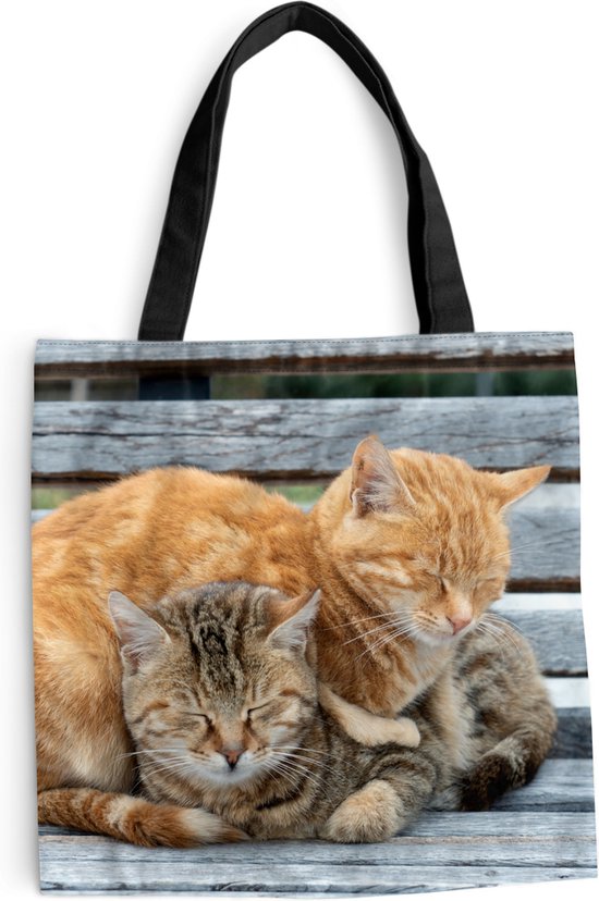 MuchoWow® Schoudertas - Strandtas - Big Shopper - Boodschappentas - Kat - Slapen - Bank - 45x45 cm - Katoenen tas