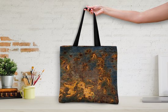 MuchoWow® Schoudertas - Strandtas - Big Shopper - Boodschappentas - Roest - Geel - Blauw - 45x45 cm - Katoenen tas