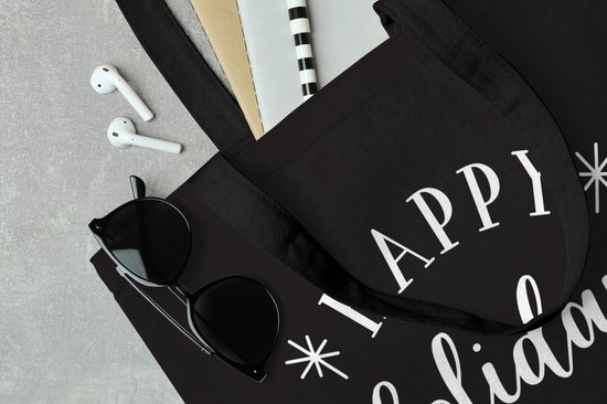MuchoWow® Sac bandoulière - Sac de plage - Shopper Quote Happy Holidays décoration murale nouvel an noir - 40x40 cm - Sac en coton