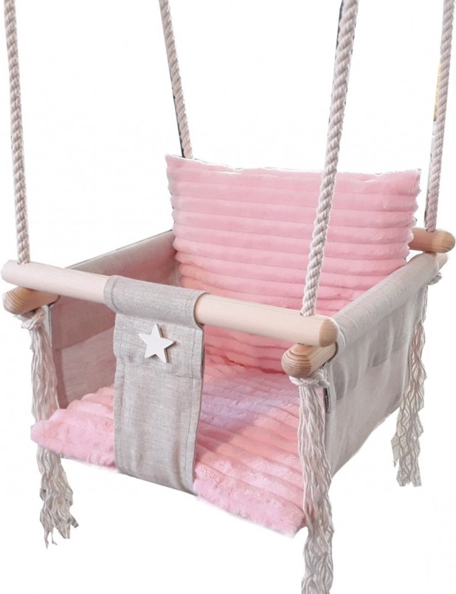 LoveGifts Luxe Houten Beer Handgemaakte Roze Baby Schommel En Kinder Schommel Met Beer Oor Vormig Kussen Baby Swing Schommelstoel Schommels Beren Oren