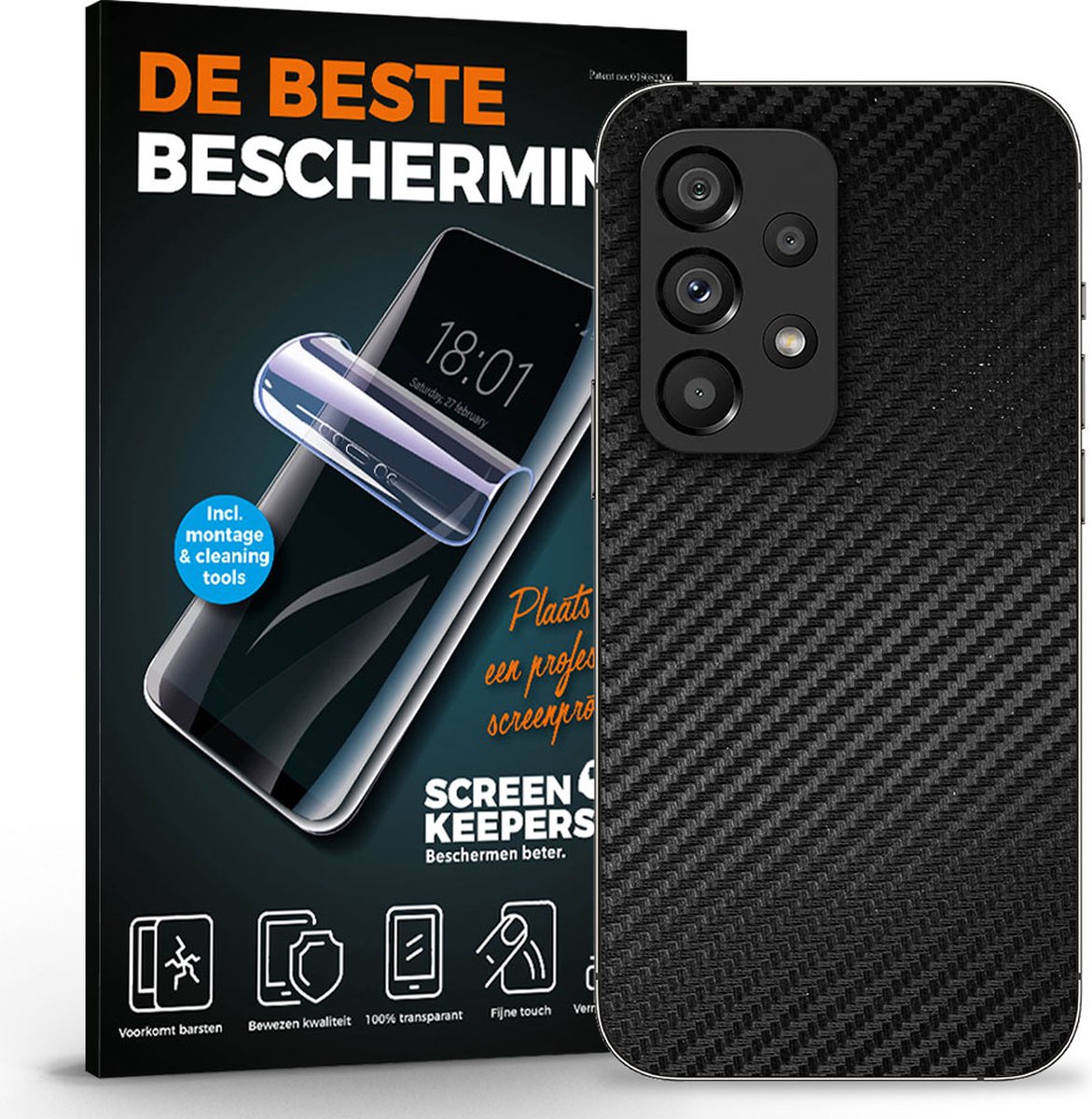 Telefoon skin geschikt voor Sony Xperia XZ2 - Zwart carbon skin - Geschikt voor Sony Xperia XZ2 - Achterkant folie - telefoonaccessoires - TPU - Screenkeepers