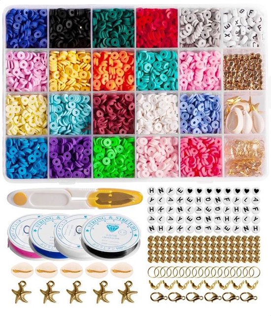 EverToys Katsuki Kralen Set - 4385x stuks - 6mm - Premium Polymeer Kralen - Diverse accessoires - Smiley kralen - Sieraden maken meisjes