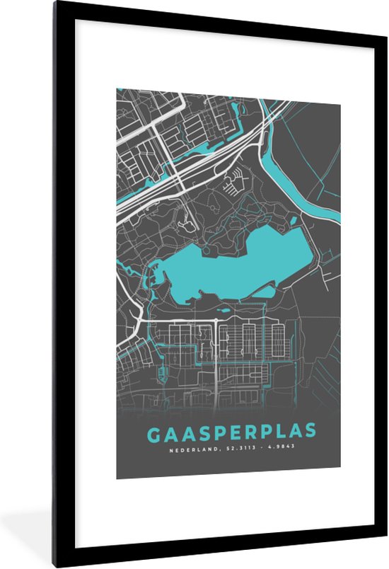 Fotolijst incl. Poster - Kaart - Amsterdam - Plattegrond - Water - Stadskaart - Gaasperplas - 80x120 cm - Posterlijst